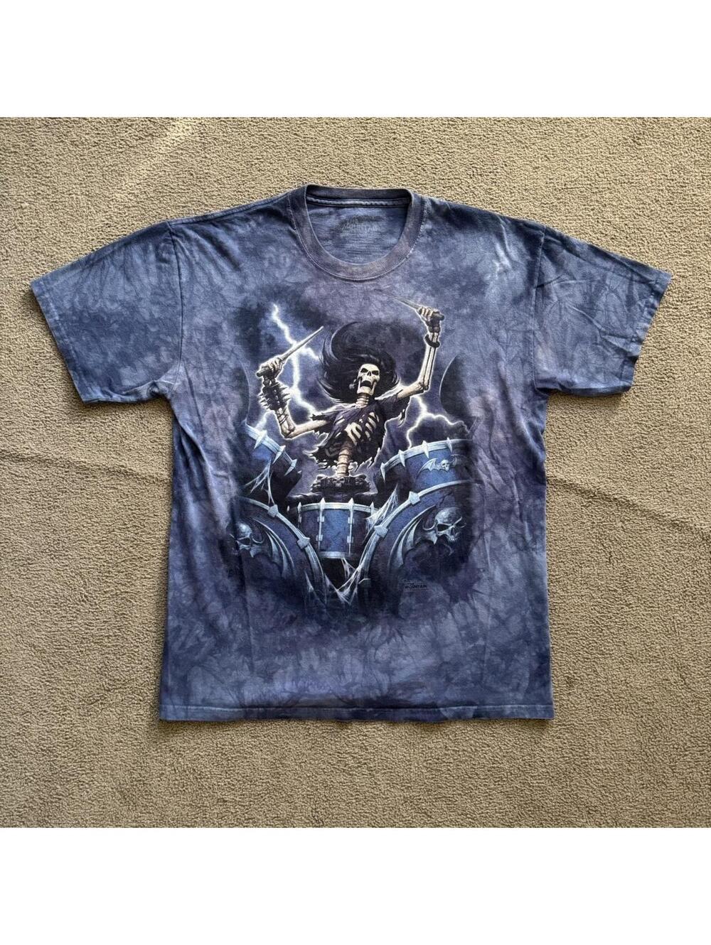 Crazy Vintage Y2K The Mountain Skeleton Drummer Blue Tie Dye Tee 2009
